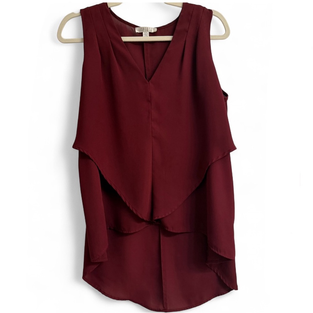 Spense High Low Layered Maroon Blouse Size Medium